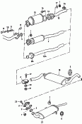 front silencer<br/>centre silencer<br/>rear silencer<br/>catalytic converter<br/>intermediate pipe
