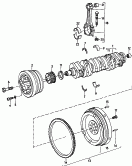 crankshaft<br/>flywheel<br/>v-belt pulley<br/>toothed belt pulley