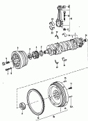 crankshaft<br/>flywheel<br/>v-belt pulley with
vibration damper<br/>toothed belt pulley