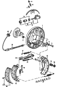 back plate<br/>wheel brake cylinder<br/>brake shoe with lining<br/>for models with
brake pressure regulator<br/>F             >> 85-E-220 000<br/>F 85-F-000 001>>