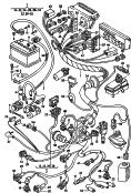 wiring harness: front right<br/>wiring set for battery +<br/>wiring harness for
transistorized ignition system<br/>see illustration:<br/>wiring set for three-phase
alternator<br/>F 85-G-000 001>>
