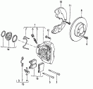floating caliper brake<br/>brake caliper housing<br/>brake carrier with
pad retaining pin<br/>brake disc<br/>F             >> ..-F-127 903