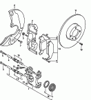 floating caliper brake<br/>brake caliper housing<br/>brake carrier with
pad retaining pin<br/>brake disc<br/>F ..-F-127 904>>