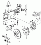 floating caliper brake<br/>brake caliper housing<br/>brake carrier with
pad retaining pin<br/>brake disc (vented)<br/>brake pad wear display