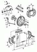 frein a tambour<br/>plateau de frein<br/>cylindre recepteur<br/>segment frein avec garniture<br/>cable de frein