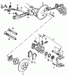 floating caliper brake<br/>brake caliper housing<br/>brake carrier with
pad retaining pin<br/>brake disc<br/>F 44-E-015 001>>