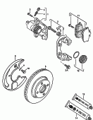 floating caliper brake<br/>brake caliper housing<br/>calliper carrier<br/>brake disc (vented)<br/>F             >> 8B-N-025 000<br/>F 8B-P-000 001>>