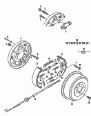 plateau de frein<br/>segment frein avec garniture<br/>cable de frein<br/>tambour de frein