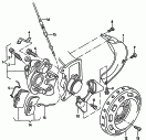 floating caliper brake<br/>brake caliper housing<br/>brake carrier with
pad retaining pin<br/>brake disc (vented)<br/>brake pad wear display