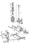 suspension<br/>cache de roulement de roue<br/>bras transversal<br/>barre stabilisatrice<br/>moyeu de roue