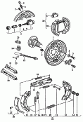 frein a tambour<br/>plateau de frein<br/>cylindre recepteur<br/>segment frein avec garniture<br/>cable de frein