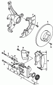 floating caliper brake<br/>brake caliper housing<br/>brake carrier with
pad retaining pin<br/>F             >> 6K-V-022 628<br/>F             >> 6K-W-518 500<br>