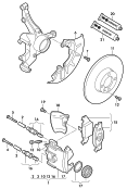 floating caliper brake<br/>brake caliper housing<br/>brake disc (vented)<br/>brake disc (vented)<br/>F             >> 1U-W-104 149
