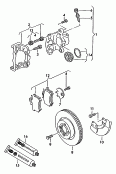 floating caliper brake<br/>brake caliper housing<br/>brake carrier with
pad retaining pin<br/>brake disc (vented)<br/>brake disc (vented)