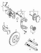 floating caliper brake<br/>brake caliper housing<br/>brake carrier with
pad retaining pin<br/>brake disc (vented)<br/>F 8D-V-054 062>><br><br/>F 8D-V-169 696>><br><br/>F 8D-V-046 502>>