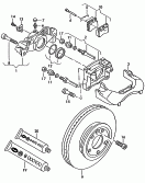 framed calliper disc brakes<br/>brake caliper housing<br/>brake carrier with
pad retaining pin<br/>brake disc (vented)