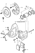 freins a disque<br/>frein a etrier flottant<br/>1 serie de plaquettes de frein
p. frein a disque<br/>plateau de frein