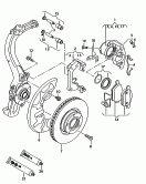 floating caliper brake<br/>brake caliper housing<br/>brake carrier with
pad retaining pin<br/>brake disc (vented)