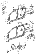 sectional part - side panel<br/>wheel housing liner, plastic<br/>flap for fuel filler
with collecting tray