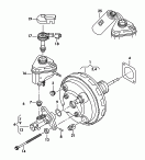 brake servo<br/>tandem brake master cylinder<br/>reservoir for
brake fluid<br/>with/without<br/>cruise-control system