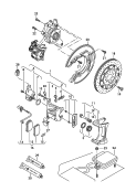 floating caliper brake<br/>brake caliper housing<br/>brake carrier with
pad retaining pin<br/>ceramic brake disc
(vented)