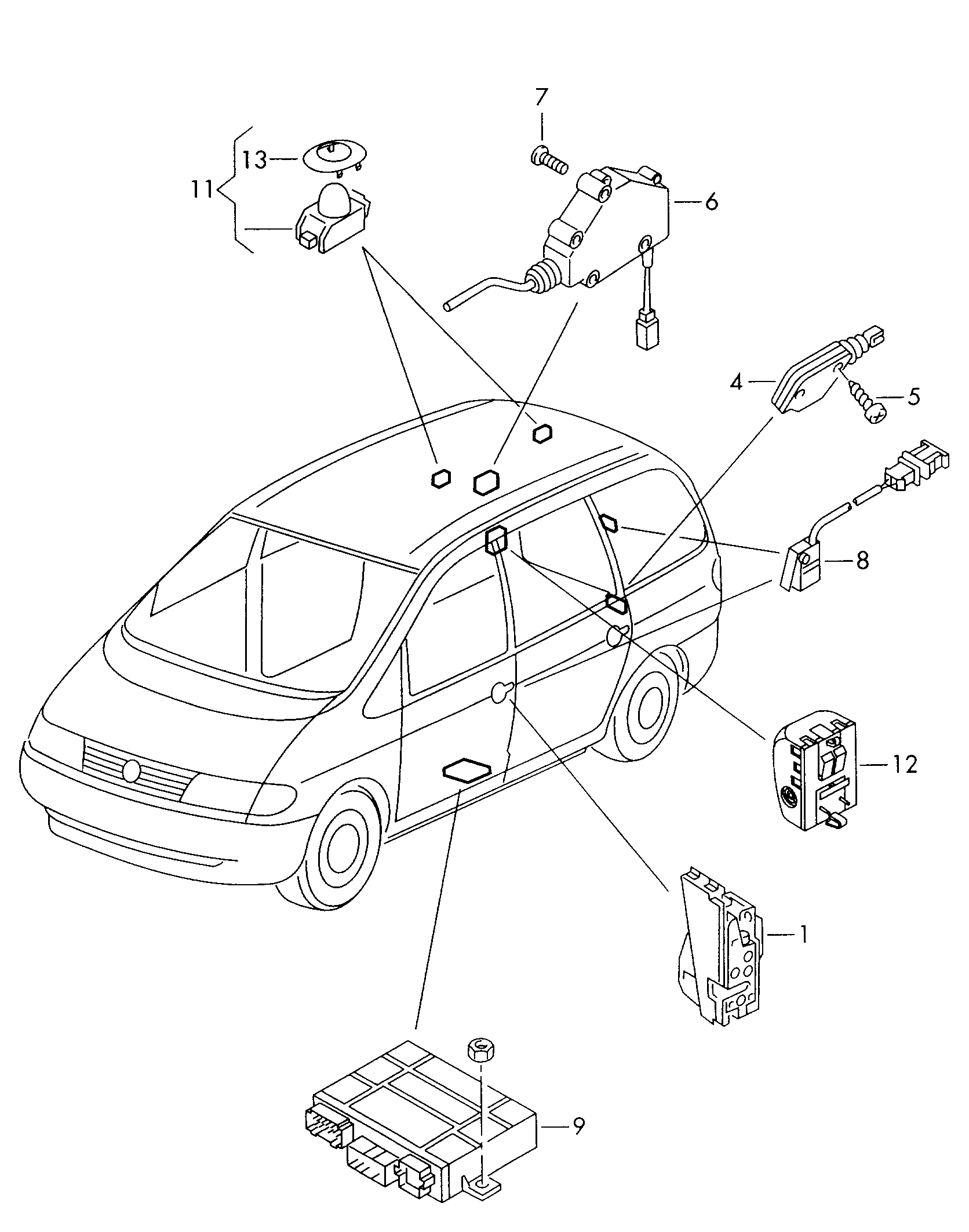 central locking system dėl Volkswagen Sharan Sharan (2001 - 2002)