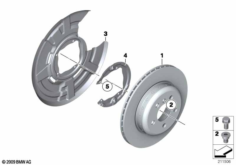 Rear wheel brake / brake disc varten BMW 5' F10 520d ed