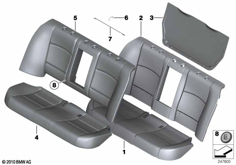 Seat, rear, cushion, & cover, basic seat varten BMW 5' F10 550i