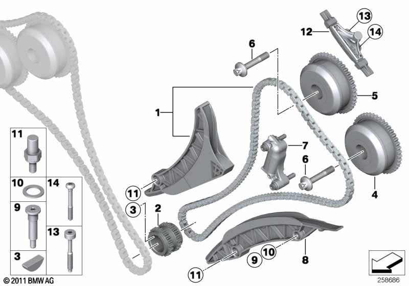 Timing gear, timing chain, cyl. 5-8 для BMW 5' F10 M5