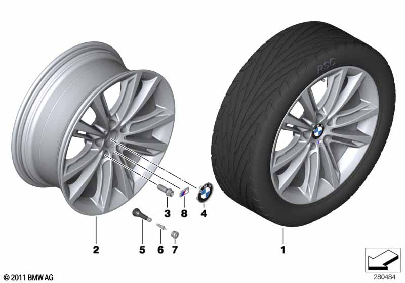 BMW LA wheel, M V spoke 464 til BMW 5' F10 530i N53