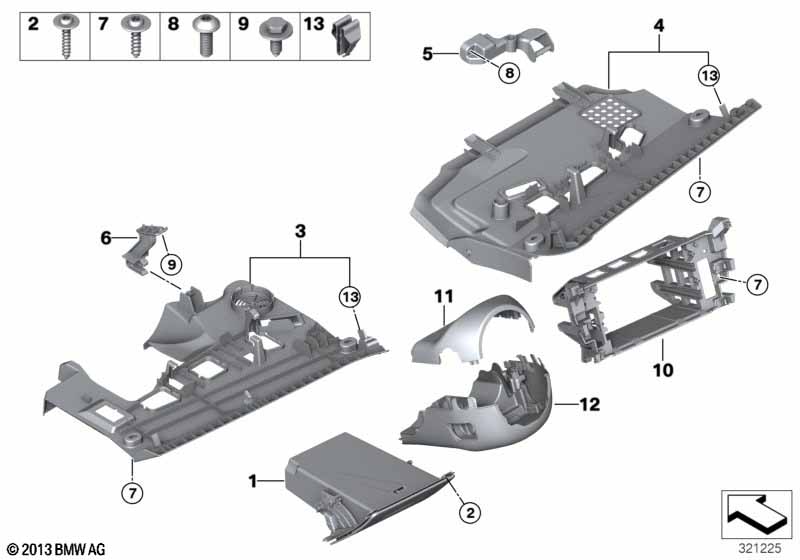 Mounting parts, instrument panel, bottom for BMW 5' F10 530d N57