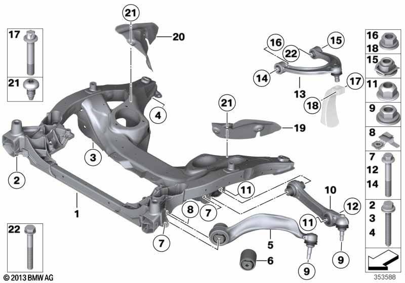 Frnt axle support,wishbone/tension strut pro BMW 5' F10 528i
