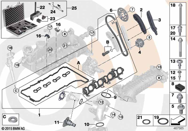 Repair kit, open timing chain, top varten BMW 5' F10 520d ed