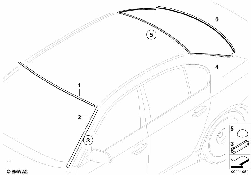 Acristalado piezas adosadas BMW - 5 E60 (530i N52) [El volante izquierdo, Neutral, Estados unidos 2005  Marzo]
