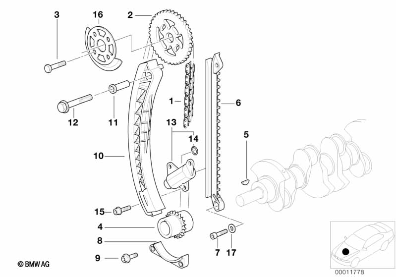 Timing and valve train-timing chain BMW - 3 E46 (318i M43) [Left hand drive, Europe 1998 year April]