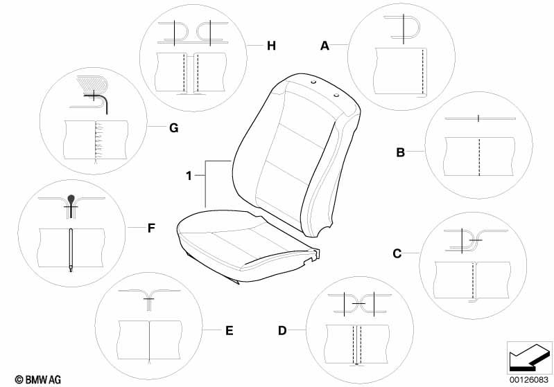 Clases de costuras, asiento BMW - 7 E65 (740i) [El volante izquierdo, Akpp, Europa 2005  Marzo]