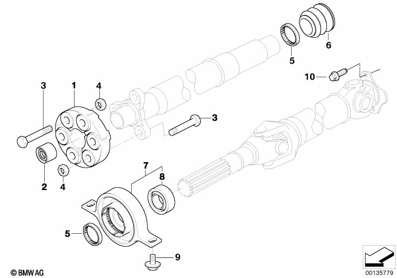 Drive shaft,univ.joint/centre mounting BMW - 3 E91 (325i N53) [Right hand drive, Neutral, Europe 2007 year September]