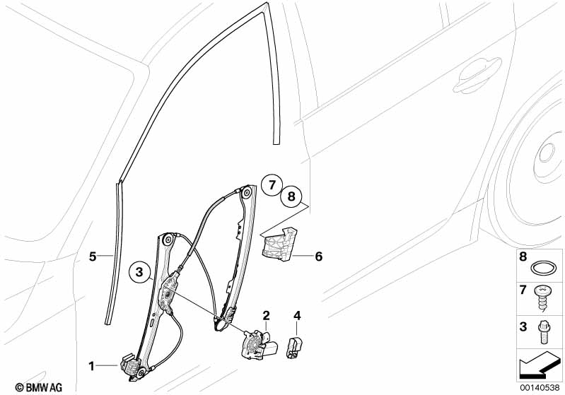 Mechanizm szyby drzwi przednich BMW - 5 E60 (525Li) [Chiny]