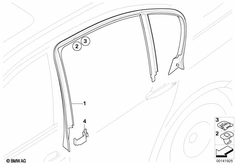 Molduras y juntas puerta trasera BMW - 3 E90 LCI (325i) [El volante izquierdo, Neutral, China 2008  Septiembre]