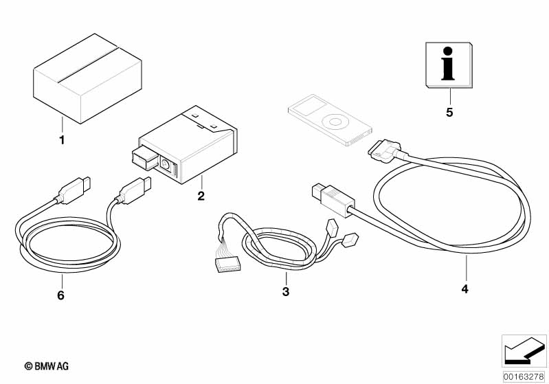 Nachrüstsatz USB-/iPod Anschluss BMW - 3 E90 (323i N52) [Richtig lenkrad, Neutral, Europa 2005 jahr Oktober]