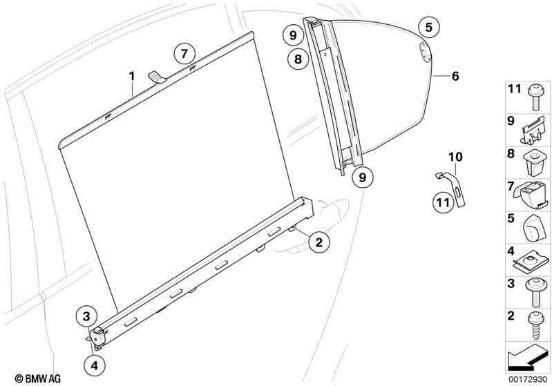 Sonnenschutzrollo Tür hinten BMW - 5 E60 (540i) [Linkslenker, Neutral, Europa 2005 jahr September]