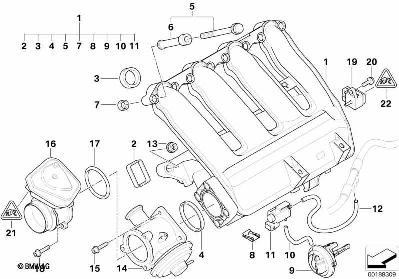 Intake manifold AGR with flap control BMW - 5' E61 LCI (520d M47N2) [Europe]