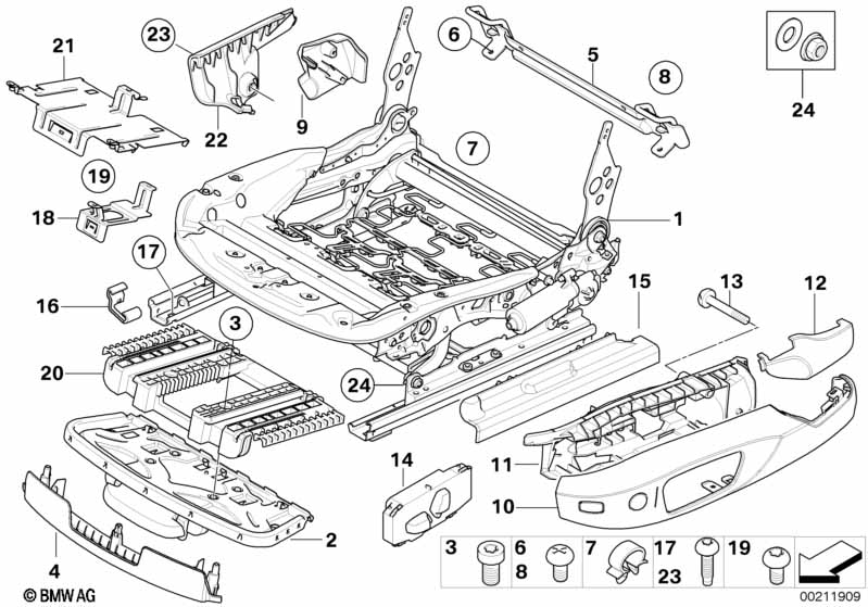Front seat rail electrical/single parts BMW - 3 E91 (335xi) [Europe]
