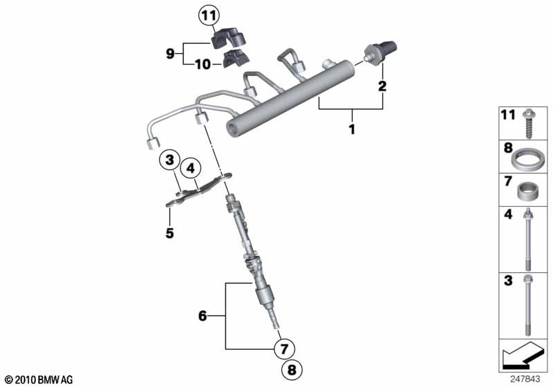High-pressure rail/injector/mounting BMW - 1 F21 LCI (125i N20) [Left hand drive, Neutral, Europe 2015 year March]