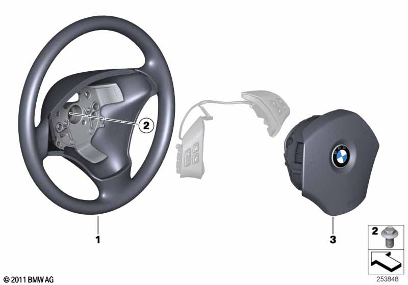 Steering wheel, leather, multif./airbag BMW - 3 E91 (318i N43) [Right hand drive, Neutral, Europe 2007 year September]