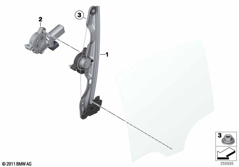 Door window lifting mechanism rear BMW - 3 F31 (330d) [Right hand drive, Neutral, Europe 2012 year July]