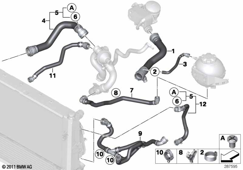 Cooling system coolant hoses BMW - 4 F33 (428i N26) [Left hand drive, Neutral, Europe 2013 year November]
