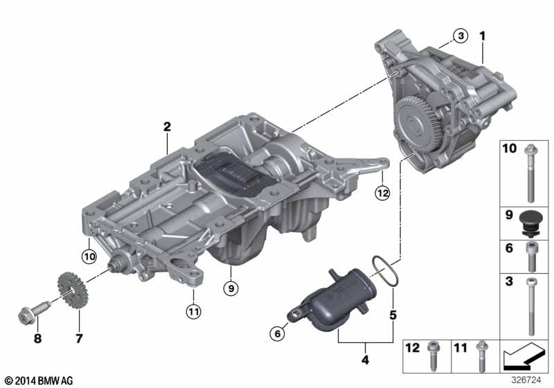Lubrication system/Oil pump BMW - 5 F10 LCI (528i) [Left hand drive, Neutral, USA 2013 year July]