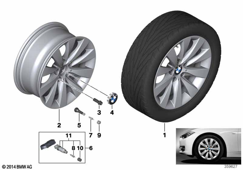 BMW LA wheel, V-spoke 413 - 17 BMW - 3 F30 LCI (330i B48) [Left hand drive, Neutral, Europe 2015 year July]