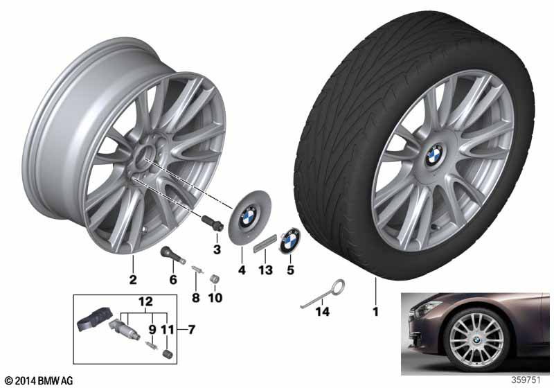 BMW LA wheel, individ. V-spoke 439-19 BMW - 3 F30 (328i) [Right hand drive, Neutral, India 2012 year January]
